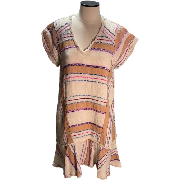 Holding Horses Anthropologie Dress Striped V Neck Ruffle Hem Casual Boho - Picture 1 of 8